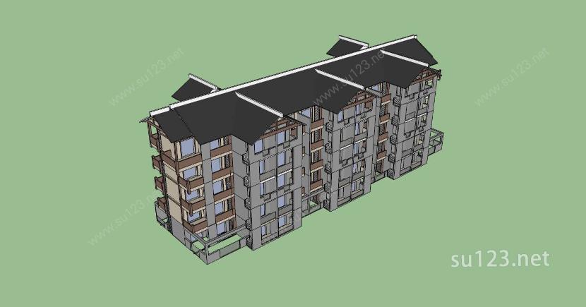 中式多层住宅楼SU模型下载草图大师sketchup模型