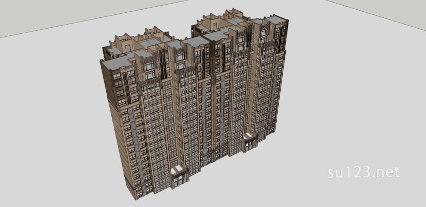 新古典风格高层住宅楼SU模型下载草图大师sketchup模型