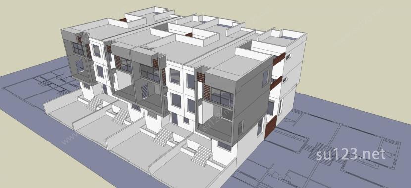 现代多层住宅SU模型下载草图大师sketchup模型