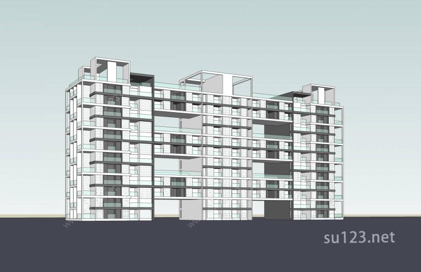 现代小高层住宅楼SU模型