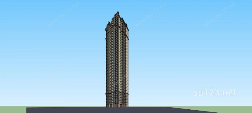 法式超高层住宅楼SU模型下载草图大师sketchup模型