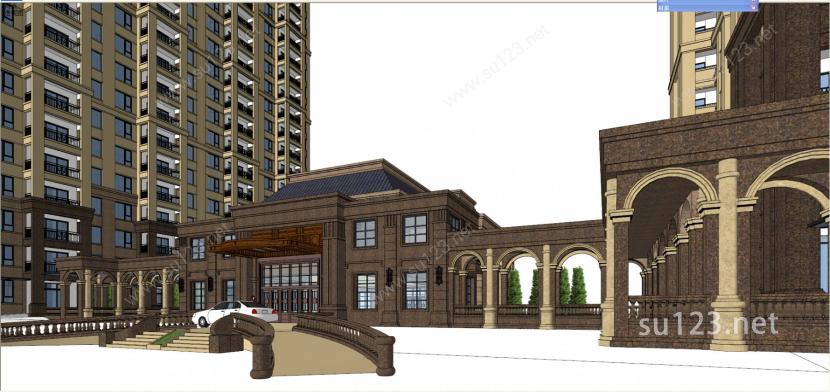 某小区法式大门及高层住宅SU模型下载草图大师sketchup模型