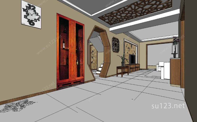 中式家装 室内设计SU模型下载草图大师sketchup模型
