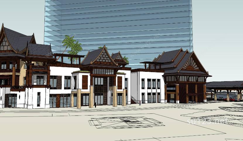 南亚风格度假酒店建筑sketchup模型SU模型