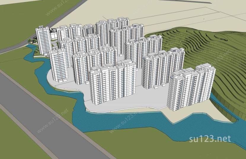现代高层住宅小区SU模型下载草图大师sketchup模型