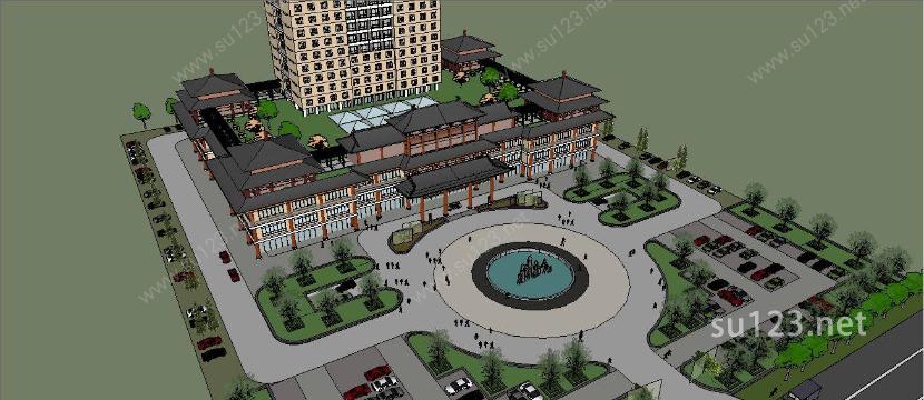 汉唐风酒店方案设计SU模型下载草图大师sketchup模型