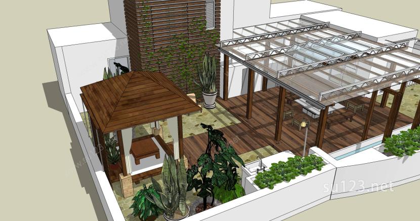 现代屋顶庭院景观SU模型下载草图大师sketchup模型