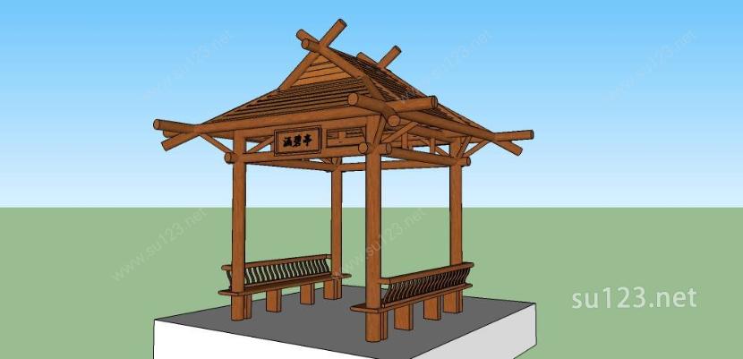 新中式景观亭（钢木结构）SU模型