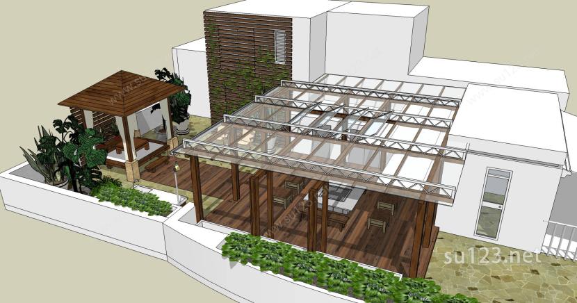 现代屋顶庭院景观SU模型下载草图大师sketchup模型