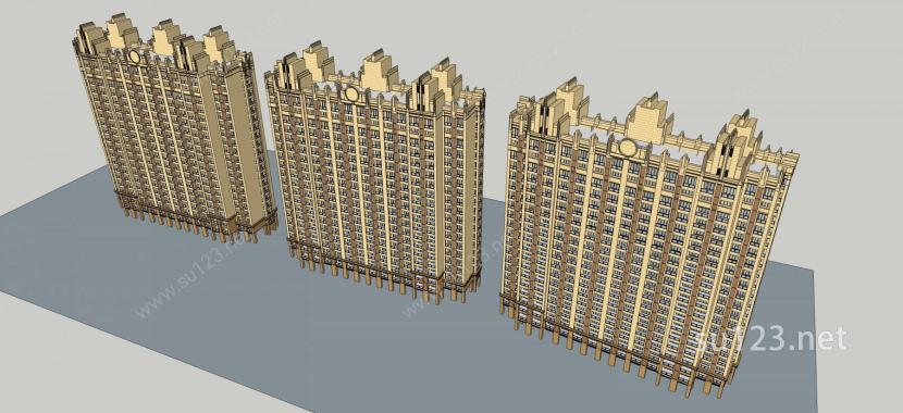 古典高层住宅SU模型下载草图大师sketchup模型