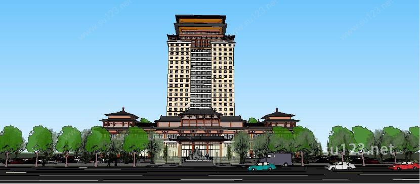汉唐风酒店方案设计SU模型下载草图大师sketchup模型