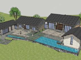 中式建筑农村建筑平房SU模型