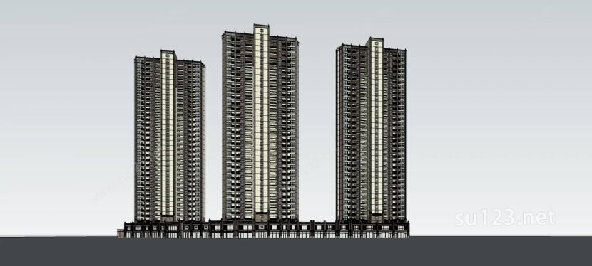 新古典风格高层商业住宅楼SU模型