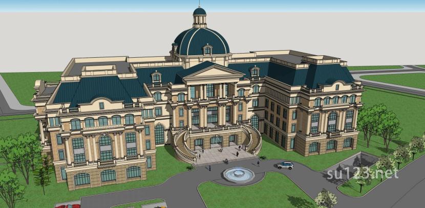 欧式酒店法式风格建筑酒店SU模型下载草图大师sketchup模型