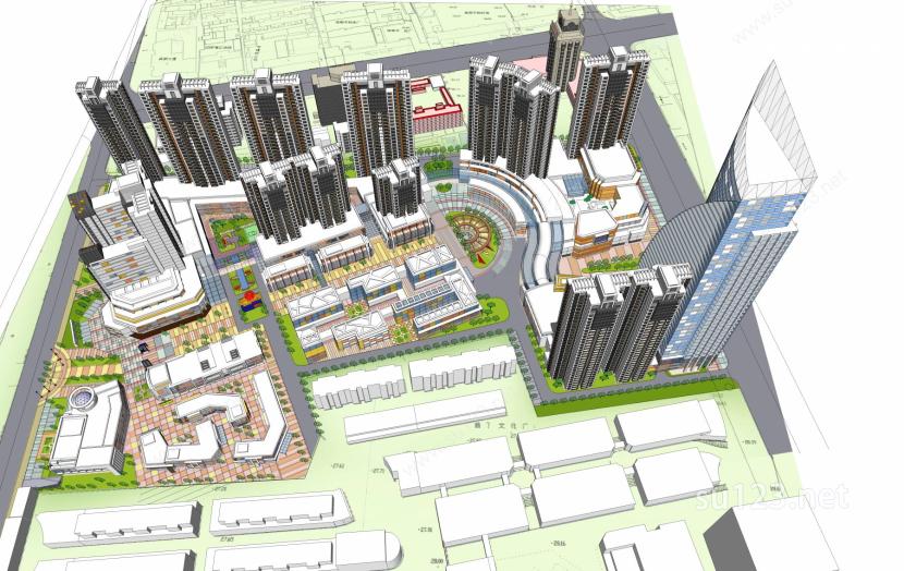 城市中心大型完整商业综合体商业设计（含CAD总图）SU模型