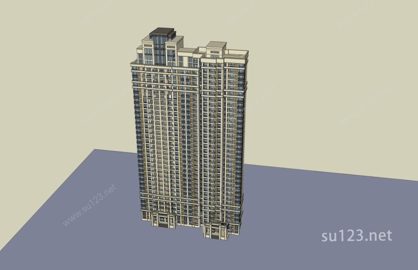 简欧风格高层住宅楼SU模型下载草图大师sketchup模型