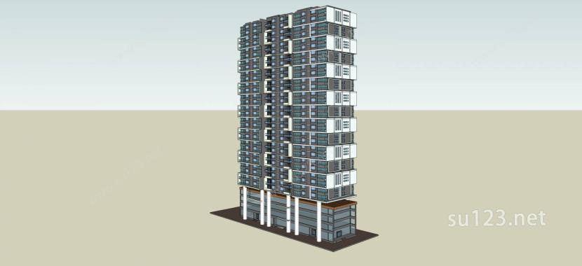 现代高层住宅SU模型下载草图大师sketchup模型