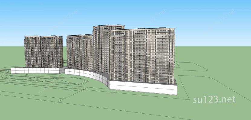 现代高层住宅SU模型下载草图大师sketchup模型