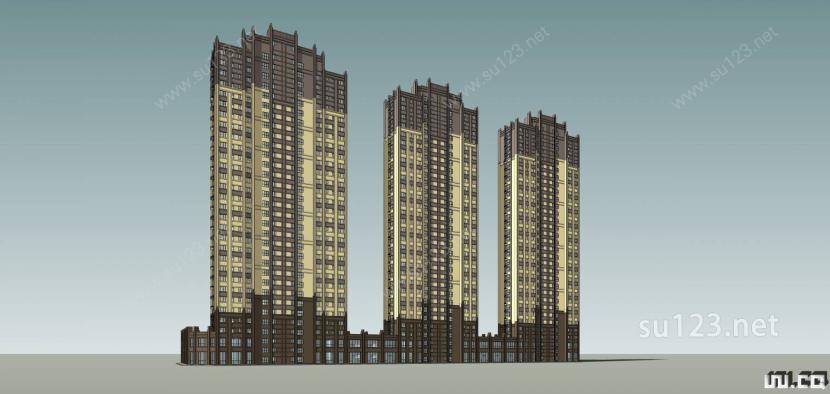 沈阳某商业住宅项目（含3D效果图）SU模型下载草图大师sketchup模型