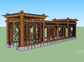 新中式廊架梅园廊架钢木结构SU模型
