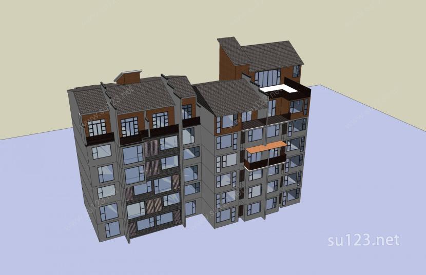 中式多层住宅楼SU模型下载草图大师sketchup模型