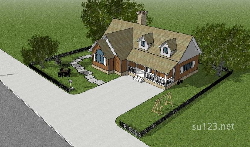 小康农村自家斜坡屋顶建筑模型SU模型下载草图大师sketchup模型
