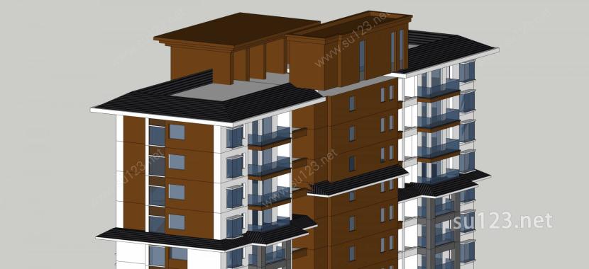 现代江南风格高层住宅SU模型下载草图大师sketchup模型