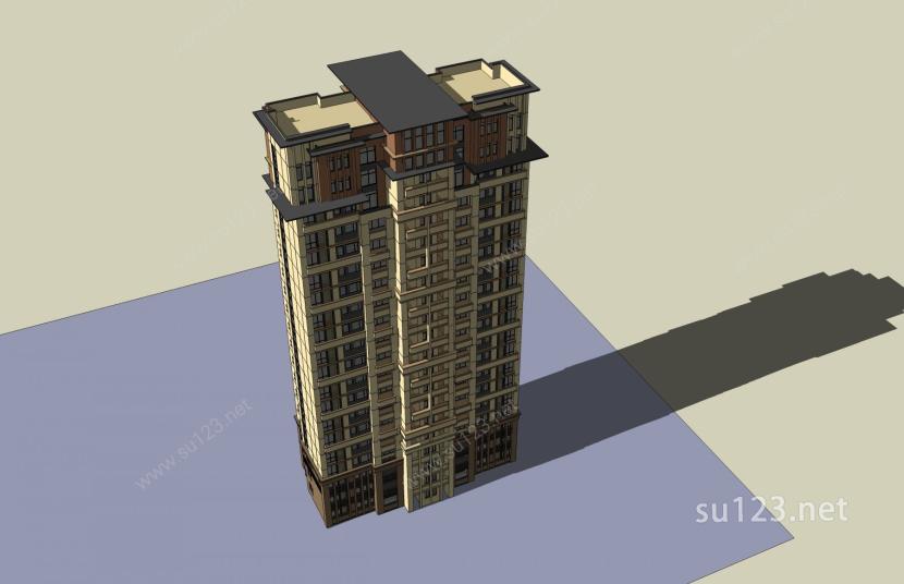 简欧风格高层住宅楼SU模型下载草图大师sketchup模型