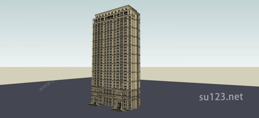 古典风格高层住宅SU模型下载草图大师sketchup模型