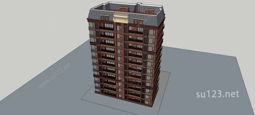新古典风格小高层住宅楼SU模型下载草图大师sketchup模型