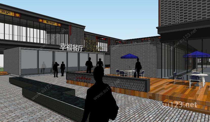 现代中式风格商业街sketchup建筑模型SU模型
