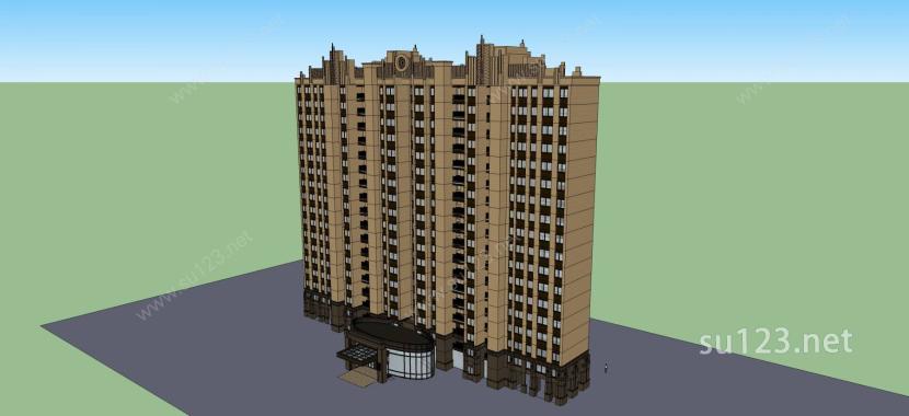 新古典风格高层住宅SU模型下载草图大师sketchup模型