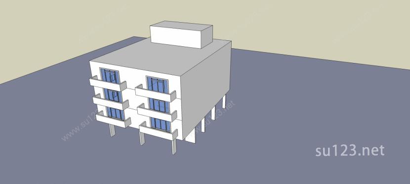 现代多层公寓SU模型下载草图大师sketchup模型