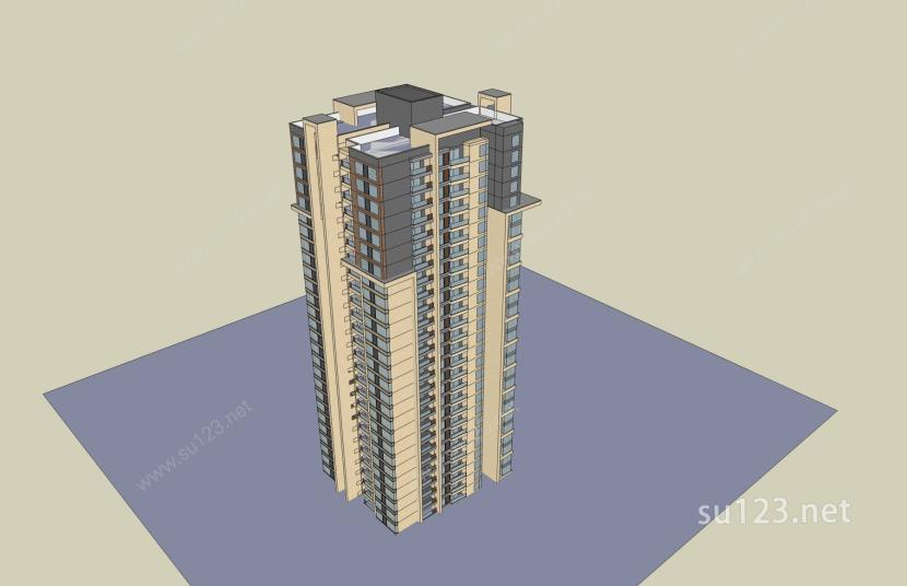 现代高层住宅楼SU模型下载草图大师sketchup模型