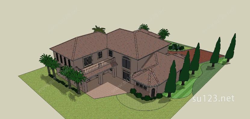 欧式风格独栋别墅SU模型下载草图大师sketchup模型
