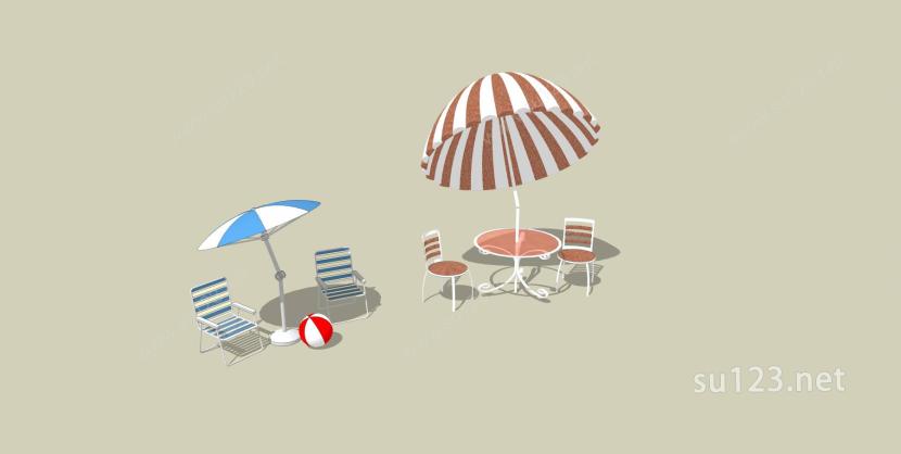 太阳伞遮阳伞桌椅沙滩伞伞座椅SU模型下载草图大师sketchup模型