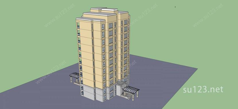 现代小高层住宅SU模型下载草图大师sketchup模型