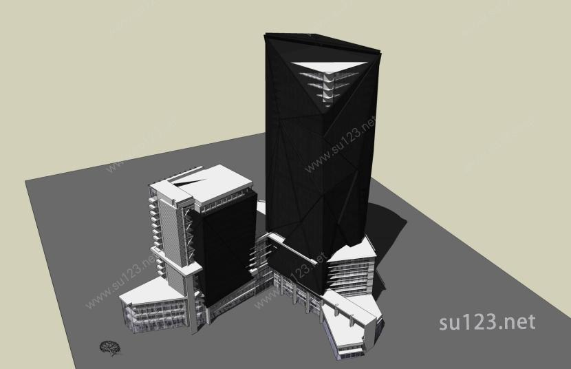 现代高层办公楼SU模型下载草图大师sketchup模型