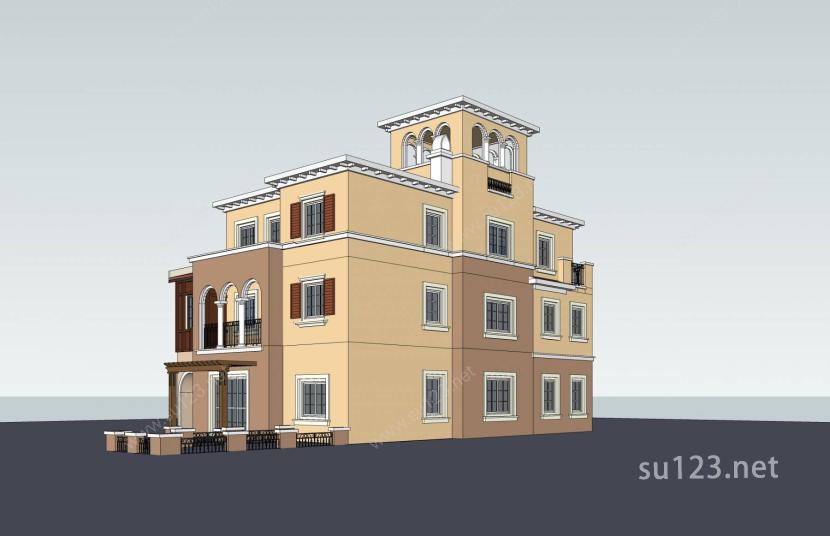 西班牙风格独栋别墅SU模型
