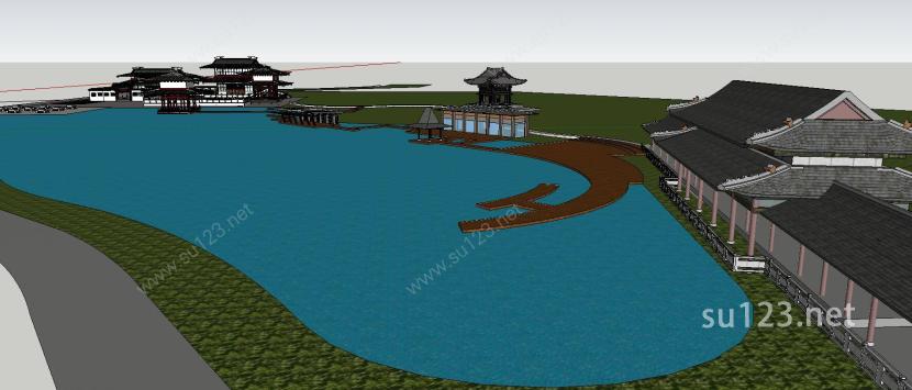 大型古建筑湿地SU模型下载草图大师sketchup模型