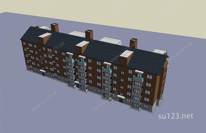 现代多层住宅楼SU模型下载草图大师sketchup模型