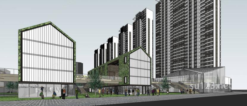 绿色生态概念住宅商业区综合体SU模型