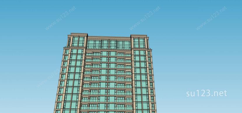 简欧风格高层住宅公寓SU模型下载草图大师sketchup模型