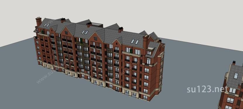 英式多层住宅楼SU模型下载草图大师sketchup模型
