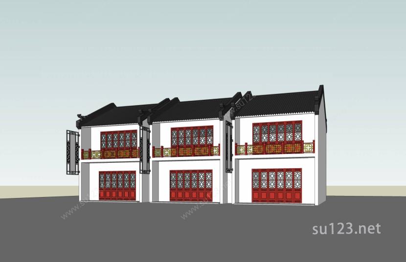 中式小商业楼SU模型