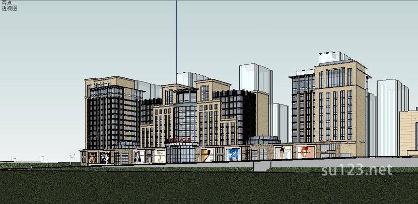 002新古典办公楼-商业街SU模型下载草图大师sketchup模型