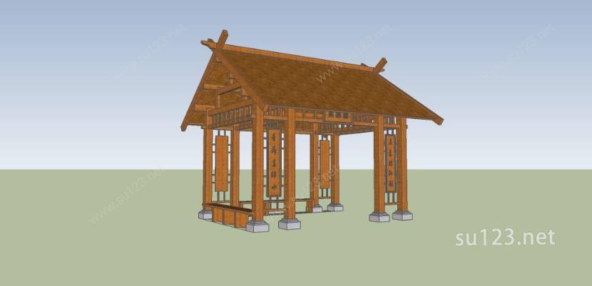 新中式景观亭（木结构，方亭）SU模型下载草图大师sketchup模型