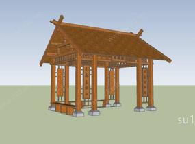 新中式景观亭（木结构，方亭）SU模型