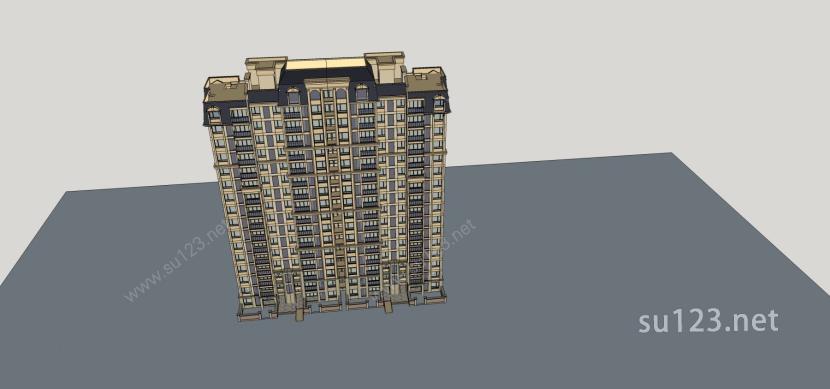 欧式高层住宅楼SU模型下载草图大师sketchup模型