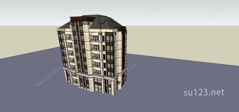 新古典风格多层住宅楼SU模型下载草图大师sketchup模型